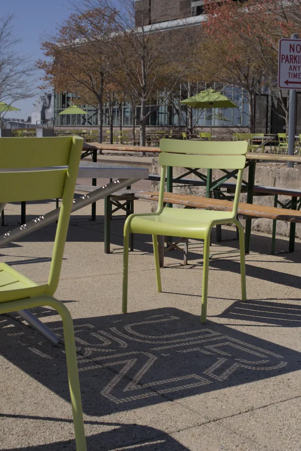 Outdoor seating at the Philadelphia Shipyard.